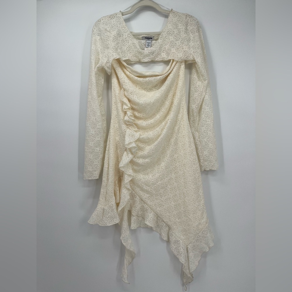 RSQ Cream Lace Asymmetrical Ruffle Dress – Size XL, New With Tags, Long Sleeve